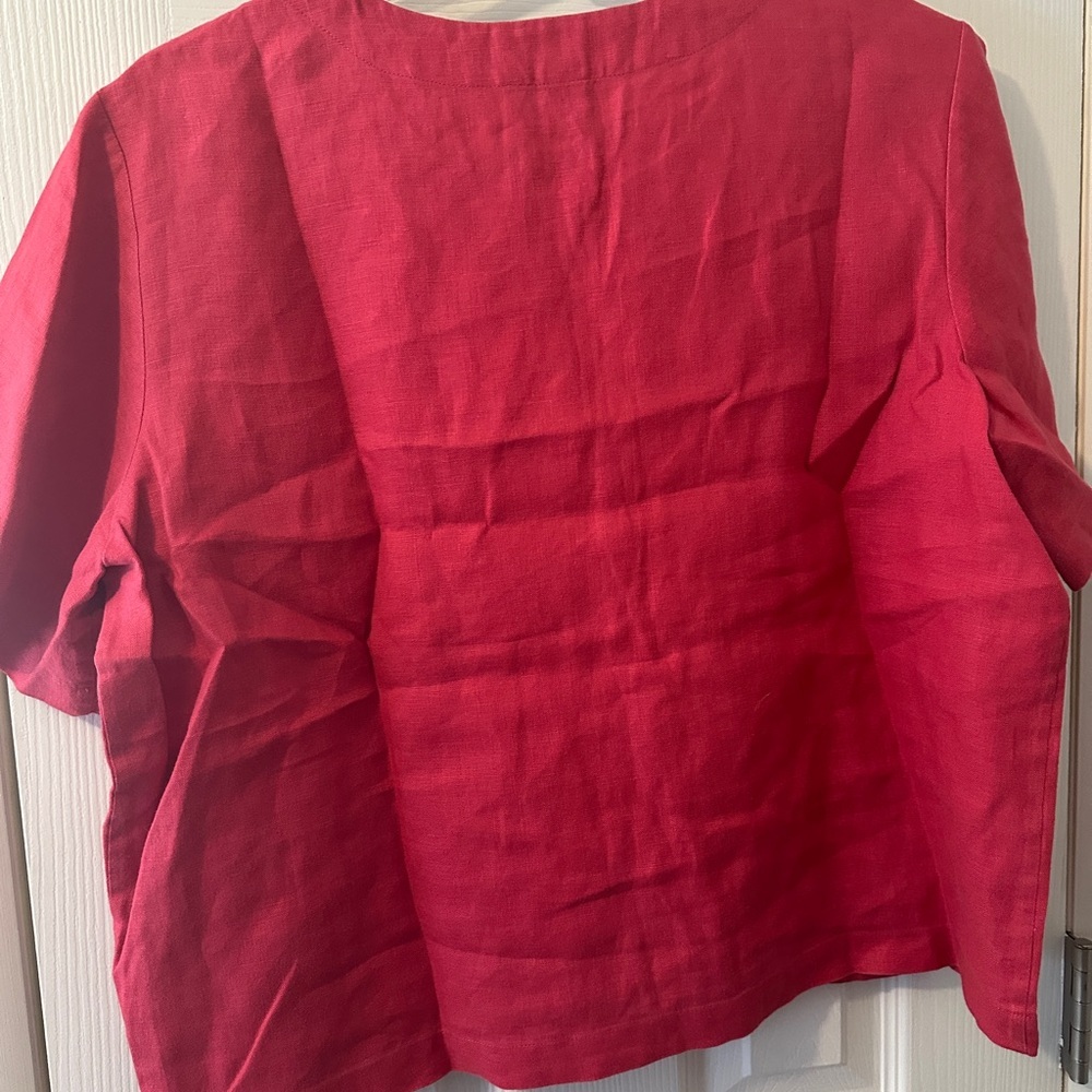 Orvis Size Large Linen Shirt Bright Pink Short Sleeve Button Up 100% Linen - Picture 2 of 3